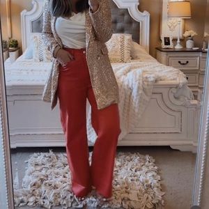 Red Coated Flare Pants